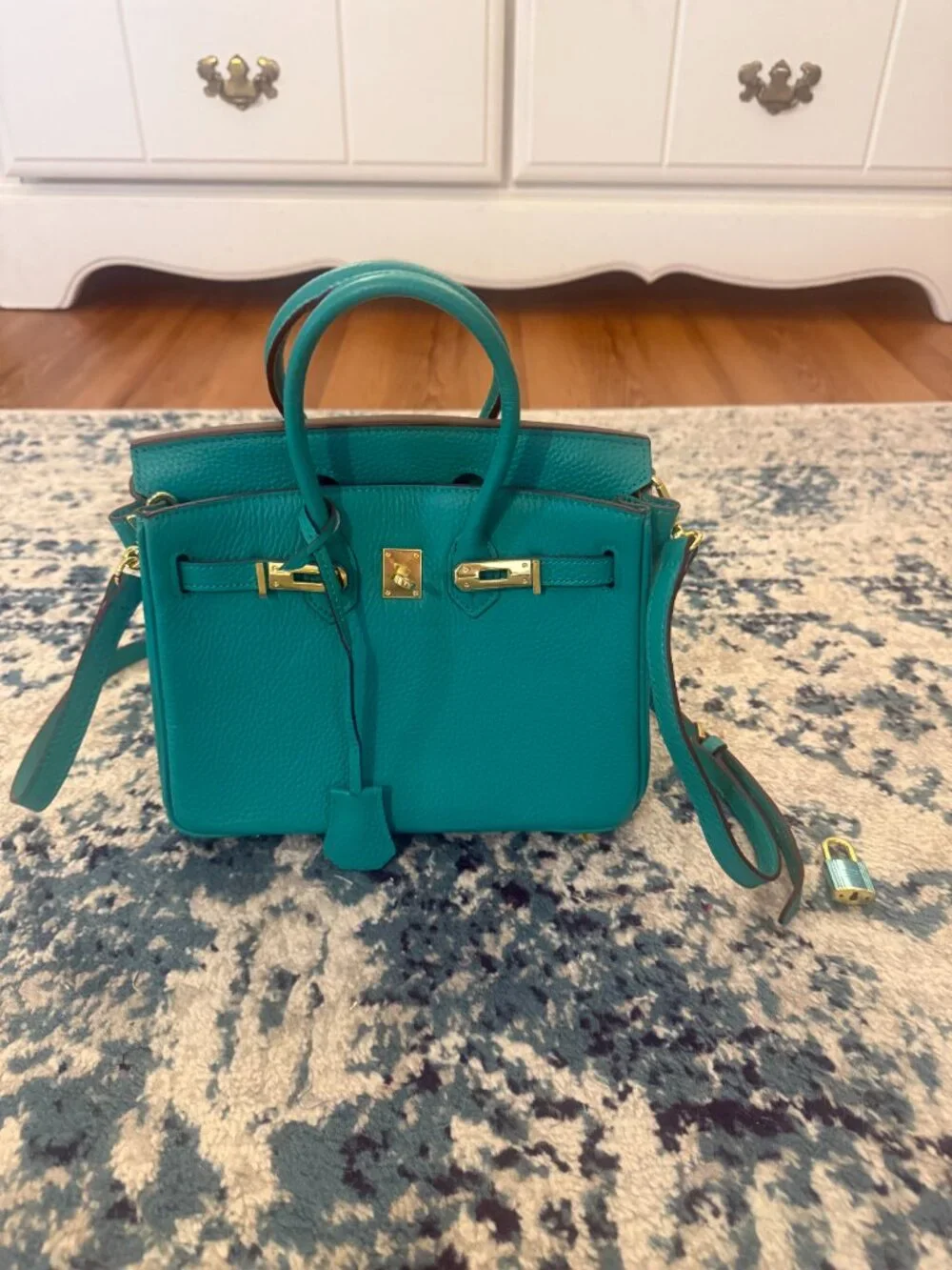 Ainifeel Turquoise Leather Tote Bag